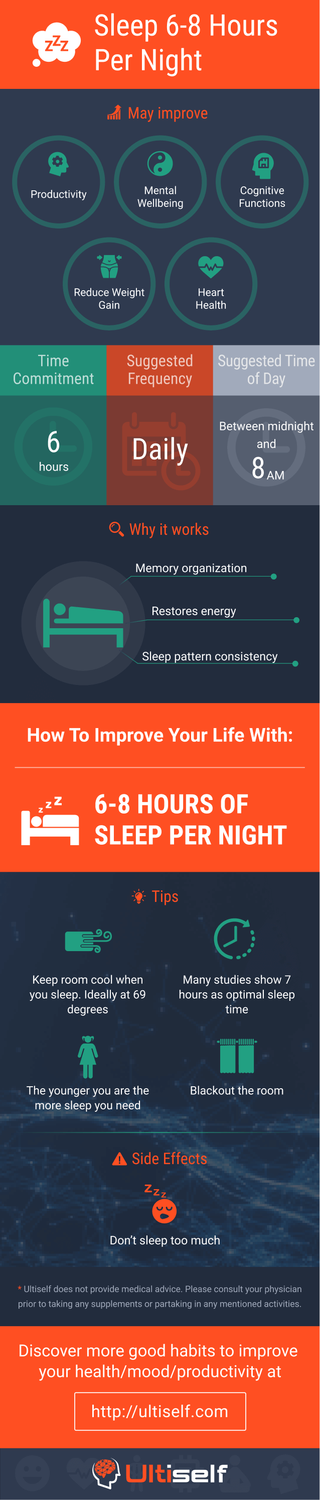 Sleep between 6-8 hours per night infographic